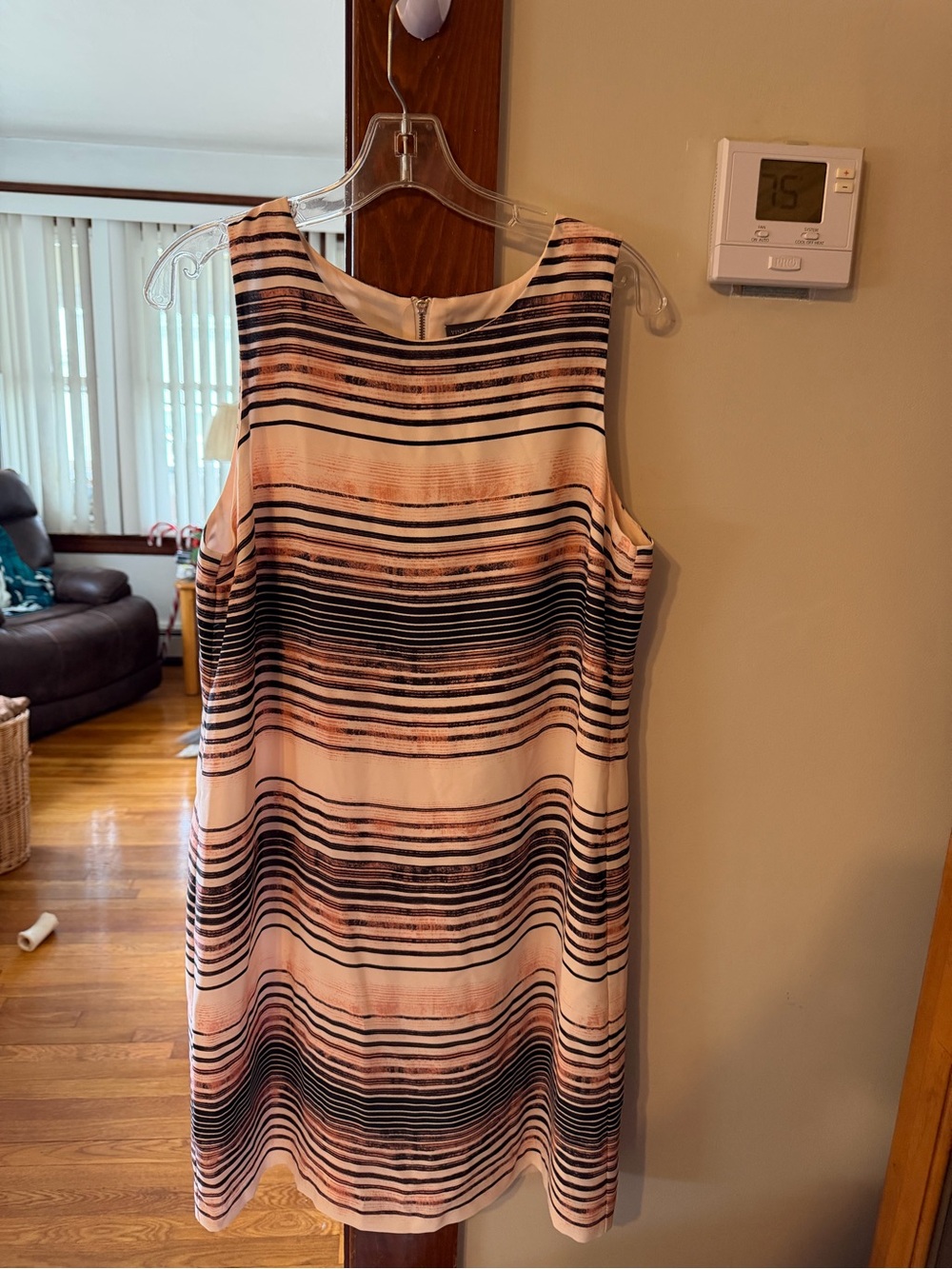Vince Camuto Sleeveless Striped Shift Dress in Pink and Black